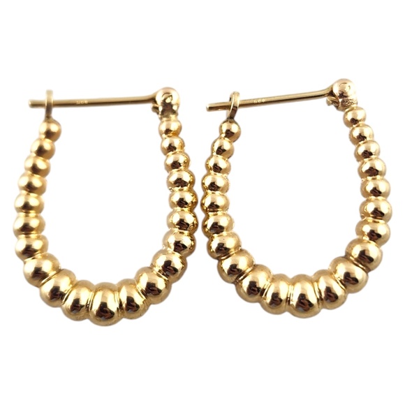 14 Karat Yellow Gold Oval Puffy Bead Hoop Earrings #18996 - Picture 5 of 8